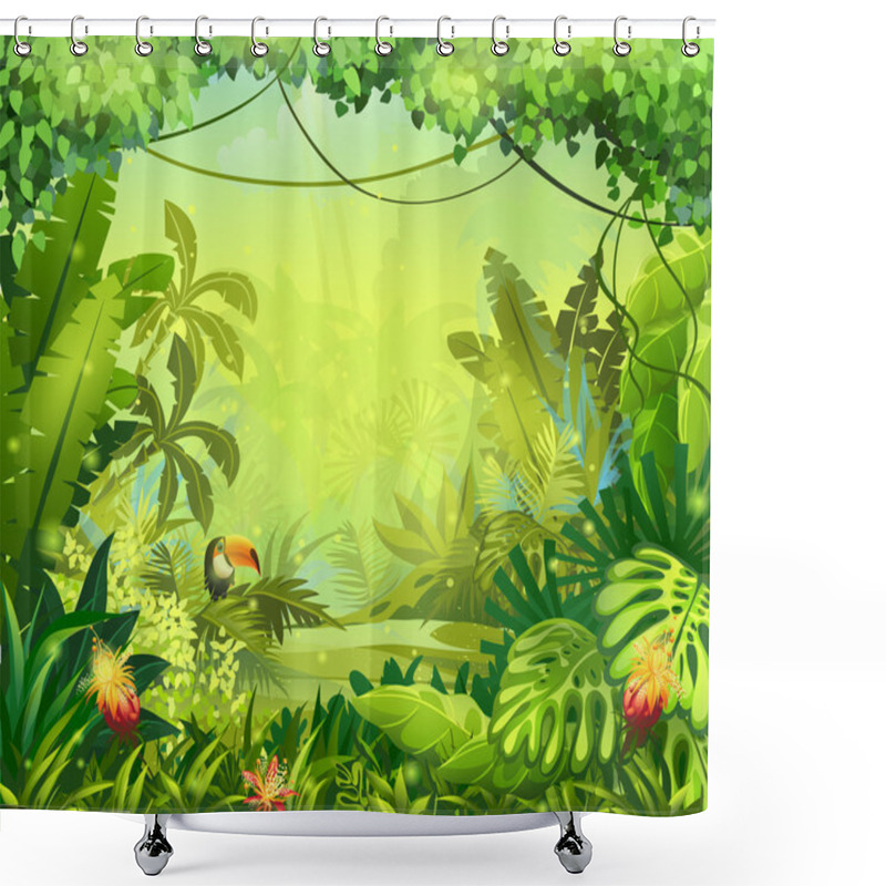 Personality  Llustration With Flowers And Jungle Toucan Shower Curtains