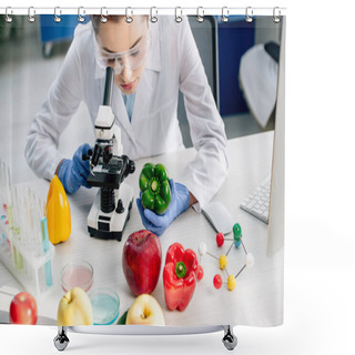 Personality  Cropped View Of Molecular Nutritionist Using Microscope In Lab  Shower Curtains
