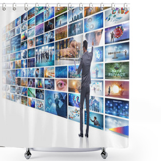 Personality  Concept Of Streaming Video With Businessman Shower Curtains