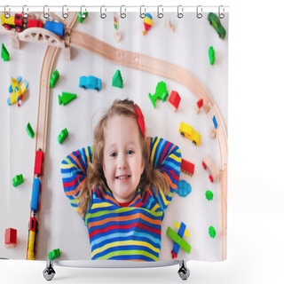 Personality  Little Girl Playing With Wooden Trains Shower Curtains