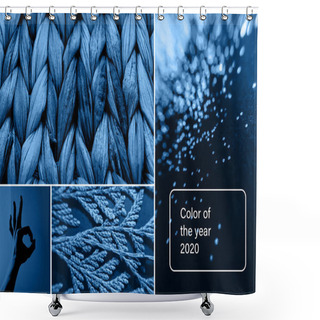 Personality  Trendy Toned Monochrome Classic Blue Color Collage. 2020 Year Trends. Shower Curtains