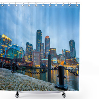 Personality  Boston Harbor And Financial District At Twilight In Boston Shower Curtains