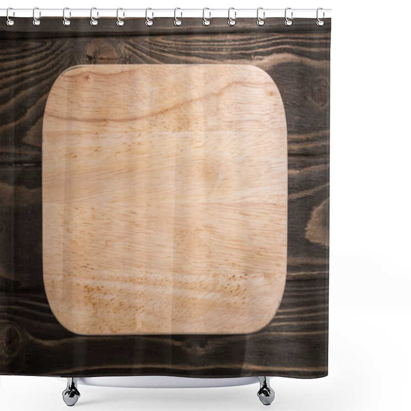 Personality  Top View Of Wooden Cutting Board On Brown Table  Shower Curtains
