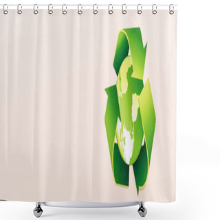 Personality  Top View Of Green Recycling Symbol With Planet Isolated On Beige, Panoramic Shot Shower Curtains