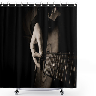 Personality  Guitar At Black Background Shower Curtains
