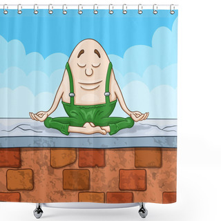 Personality  Cartoon Humpty Dumpty Egg Sitting With Closed Eyes On A Top Of A High Brick Wall In Deep Meditation State Shower Curtains