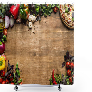 Personality  Pizza Ingredients Background Shower Curtains