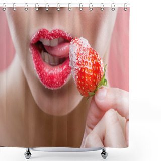 Personality  Female Red Lips Lick Strawberry Shower Curtains