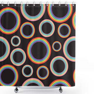 Personality  Different Pastel Rainbow Circles On Black Background - Oldschool Shower Curtains