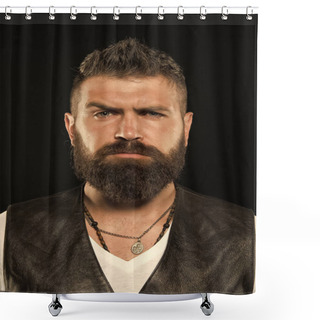 Personality  Bearded Confident Hipster. Beard Fashion And Barber Concept. Man Handsome Hipster Stylish Beard And Mustache. Beauty And Masculinity. Barber Tips Maintain Beard. Styling And Trimming Beard Care Shower Curtains