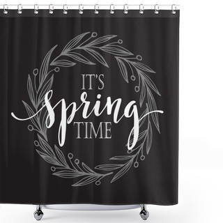 Personality  Floral Spring Wreath Illustration On A Blackboard Background Shower Curtains