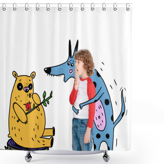 Personality  Excited Boy With Mythical Heroes Shower Curtains