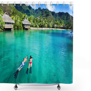 Personality  Young Couple Snorkeling In Clean Water Over Coral Shower Curtains