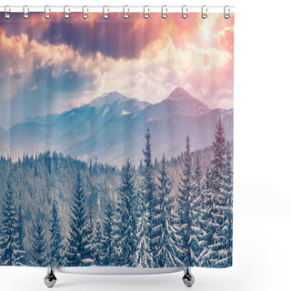 Personality  Winter Sunrise In The Carpathian Mountains. Shower Curtains