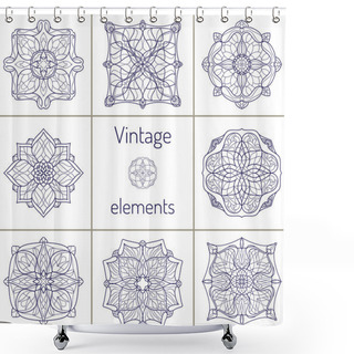 Personality  Set Of Decorative Symmetric Oriental Ornaments Shower Curtains
