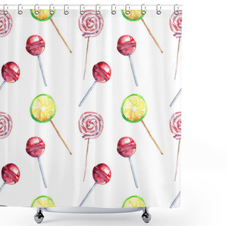 Personality  Beautiful Bright Colorful Delicious Tasty Yummy Cute Lovely Summer Dessert Candies On A Sticks Diagonal Pattern Shower Curtains