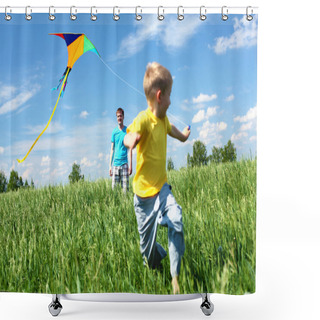Personality  Father With Son In Summer With Kite Shower Curtains