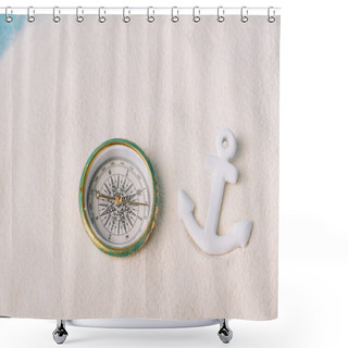 Personality  Compass And Plastic Anchor On White Sand Shower Curtains