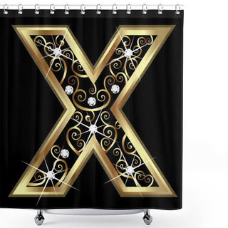 Personality  X Gold Letter With Swirly Ornaments Shower Curtains