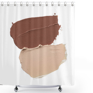 Personality  Light Beige And Brown Makeup Smears Of Creamy Foundation Isolated On White Background Shower Curtains