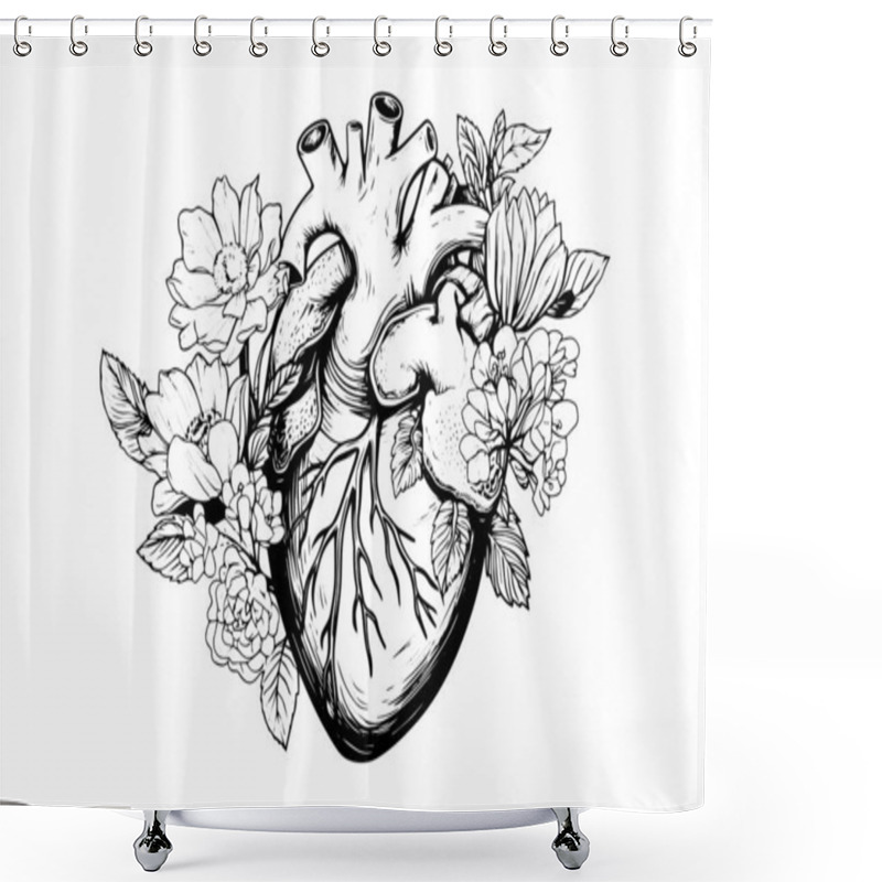 Personality  Valentine Day Card Vintage Illustration. Floral Anatomical Heart. Vector Illustration Shower Curtains