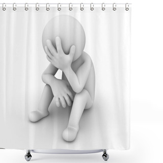 Personality  Sad 3d Man Sitting On White Background Shower Curtains