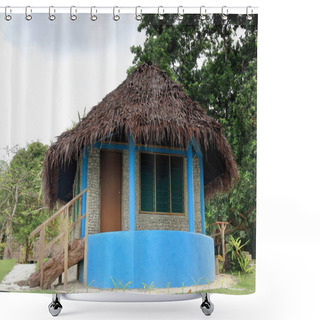 Personality  Blue Thatched Bungalow In Lonnoc Beach. Espiritu Santo Island-Vanuatu. 7005 Shower Curtains