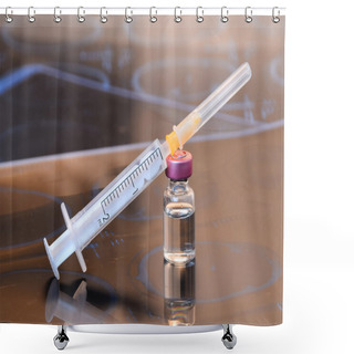 Personality  Glass Medicine Vials With Botox, Hualuronic, Collagen Or Flu Syringe (shallow DOF) Shower Curtains