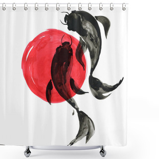 Personality  Koi Fishes In Japanese Style. Watercolor Hand Painting Illustration Shower Curtains