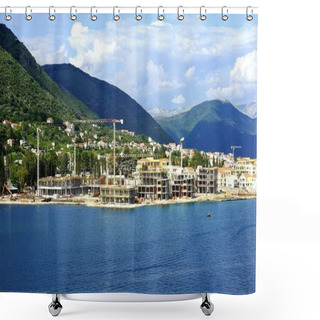 Personality  Kotor Bay, Montengero - 10th July 2018:Construction Of New Apartment Blocks Shower Curtains