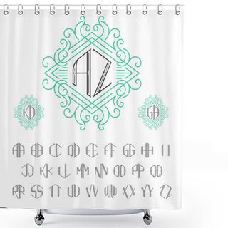 Personality  Two Letters Monogram Template In Outline Style. Set Of Letters From A To Z. Shower Curtains