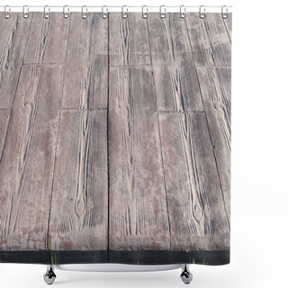 Personality  Stamped Concrete Pavement Close Up Detail Expansion Joint At Middle, Wooden Slats Pattern, Flooring Exterior, Decorative Texture Of Cement Paving With Streaks Of Wood Shower Curtains
