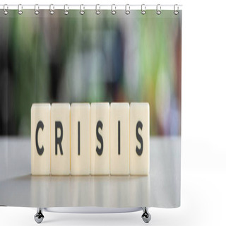 Personality  Horizontal Image Of White Cubes With Word Crisis On White Surface Shower Curtains