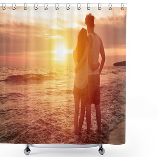Personality  Young Couple Watching Sunset On The Beach Shower Curtains