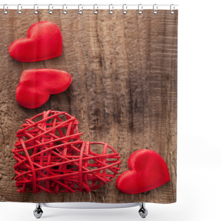Personality  Red Hearts Over Wooden Background For Valentines Day Shower Curtains
