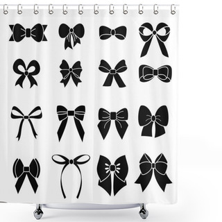 Personality  Vector Illustration Set Of Black And White Bows In Silhouette, Different Types And Shapes Of Ribbons. Shower Curtains