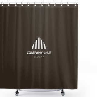 Personality  White Logo On A Black Background. Simple Vector Line Art Cityscape Or Real Estate Logo Of Striped Pentagon  Shower Curtains