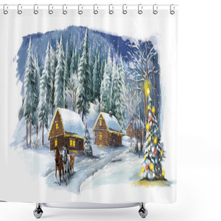 Personality  Christmas Fairy Tale Village Shower Curtains
