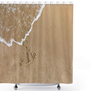Personality  Anchor Drawn On The Beach Sand. Summer Holidays Background Shower Curtains
