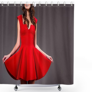 Personality  Girl Posing In Red Dress Shower Curtains