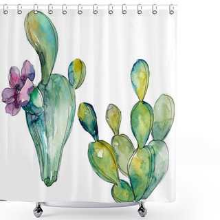 Personality  Green Cactus Floral Botanical Flowers. Watercolor Background Illustration Set. Isolated Cacti Illustration Element. Shower Curtains