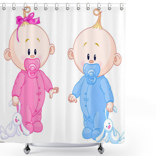 Personality  Twin Babies Shower Curtains