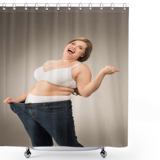 Personality  Happy Overweight Woman In Jeans Shower Curtains