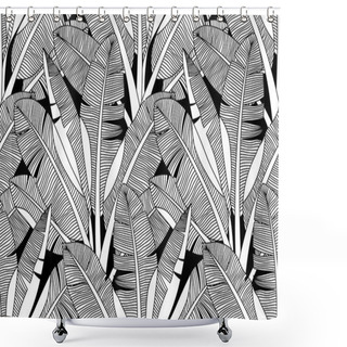 Personality  Jungle Exotic Palm Leaves Seamless Pattern. Banana Leaf Vector Background. Tropical Bananas Forest Wallpapers. Shower Curtains