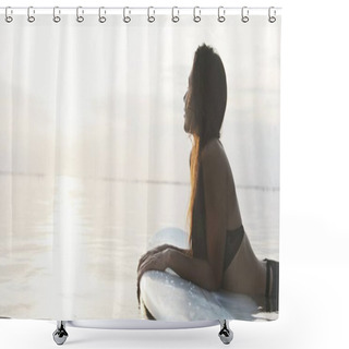 Personality  Beautiful Girl On A Surf Board In The Ocean Shower Curtains
