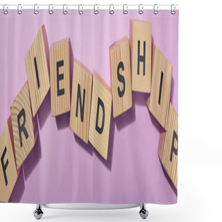 Personality  Panoramic Shot Of Wooden Cubes With Letters On Purple Surface Shower Curtains