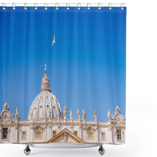 Personality  Dove Flying Over Famous St. Peter's Basilica, Vatican, Italy Shower Curtains