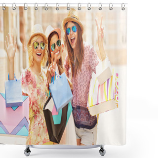 Personality  Group Of Happy Friends Shopping Shower Curtains