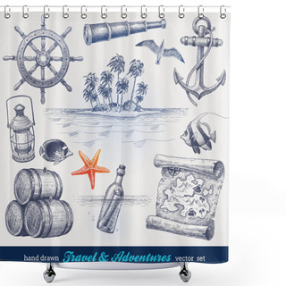 Personality  Travel And Adventures Hand Drawn Vector Set Shower Curtains