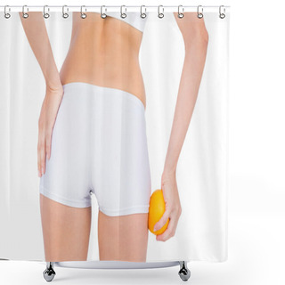 Personality  Rear View Of Fit Woman Massaging Her Buttocks Shower Curtains